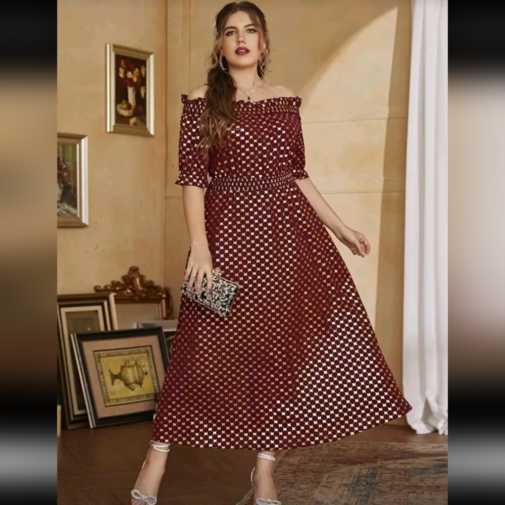 Burgundy and Gold Geometric Dress